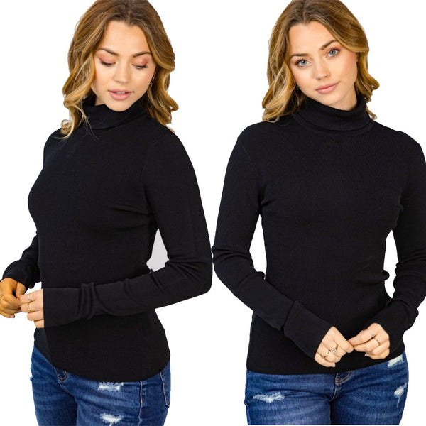 Black Turtle Neck Long Sleeve Knitted High Neck