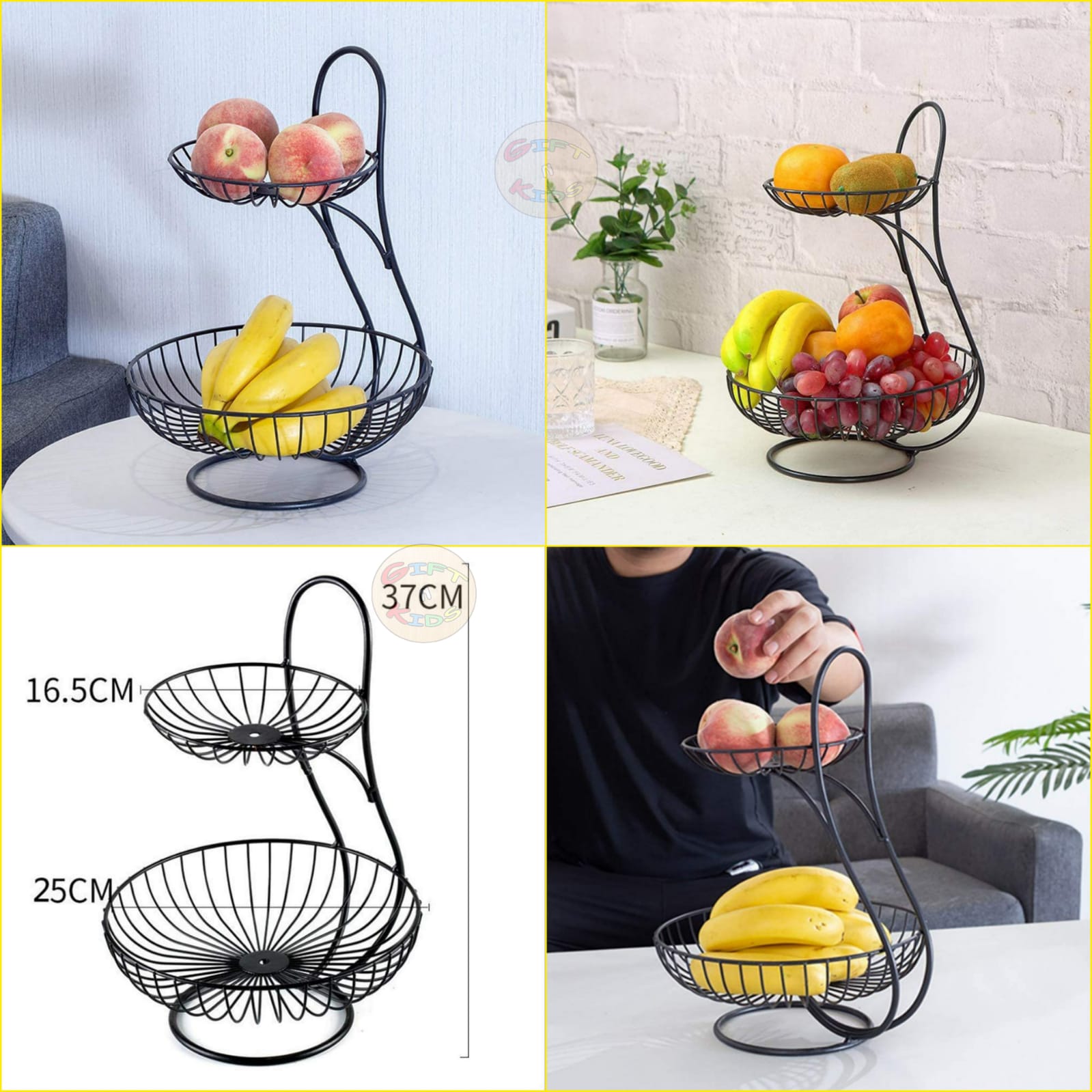 2 Layers Bread Fruit Bowl Dish Storage Basket Dining Table Home Décor Black In Pakistan