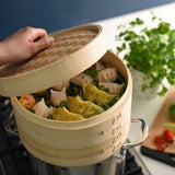 2 Pcs Set 6'' Bamboo Steamer Basket Homemade Food Rice Cooker Dim Sum Bamboo Lid (Small) In Pakistan