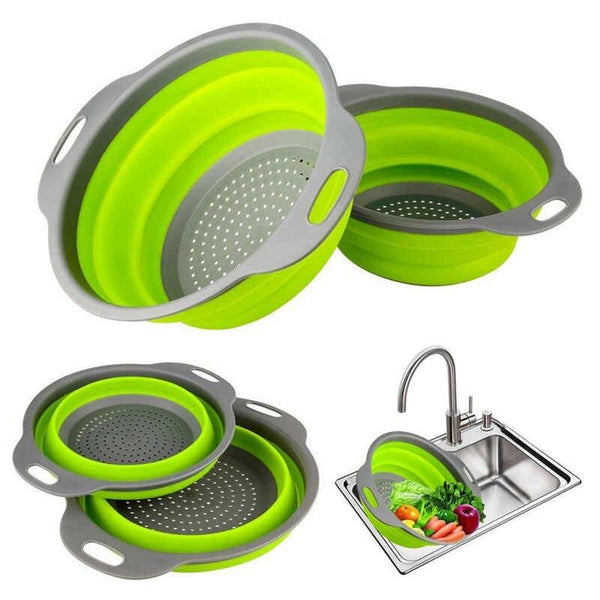 2pcs/set Folding PP Colander Fruit Vegetable Washing Basket Bowl