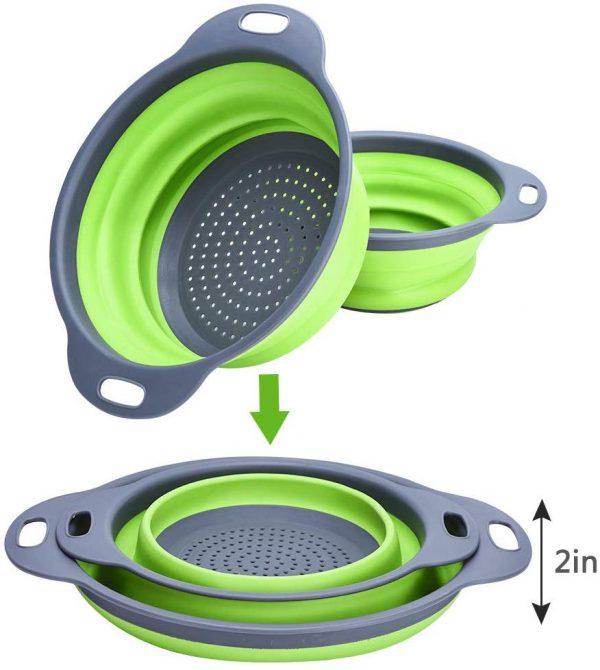 2pcs/set Folding PP Colander Fruit Vegetable Washing Basket Bowl