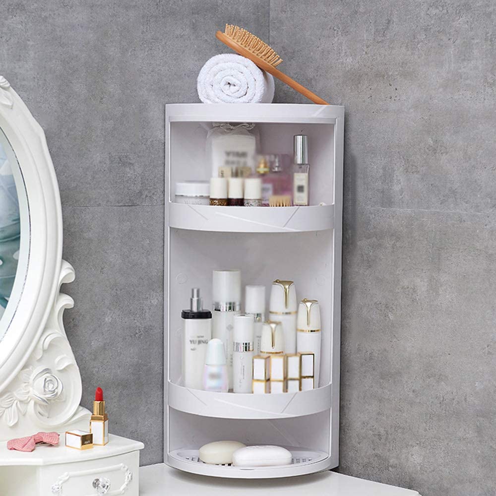 1pc Bathroom Corner Shelf Rotatable Wall Mounted Storage Rack Organizer,  Punch-free For Toilet And Washroom