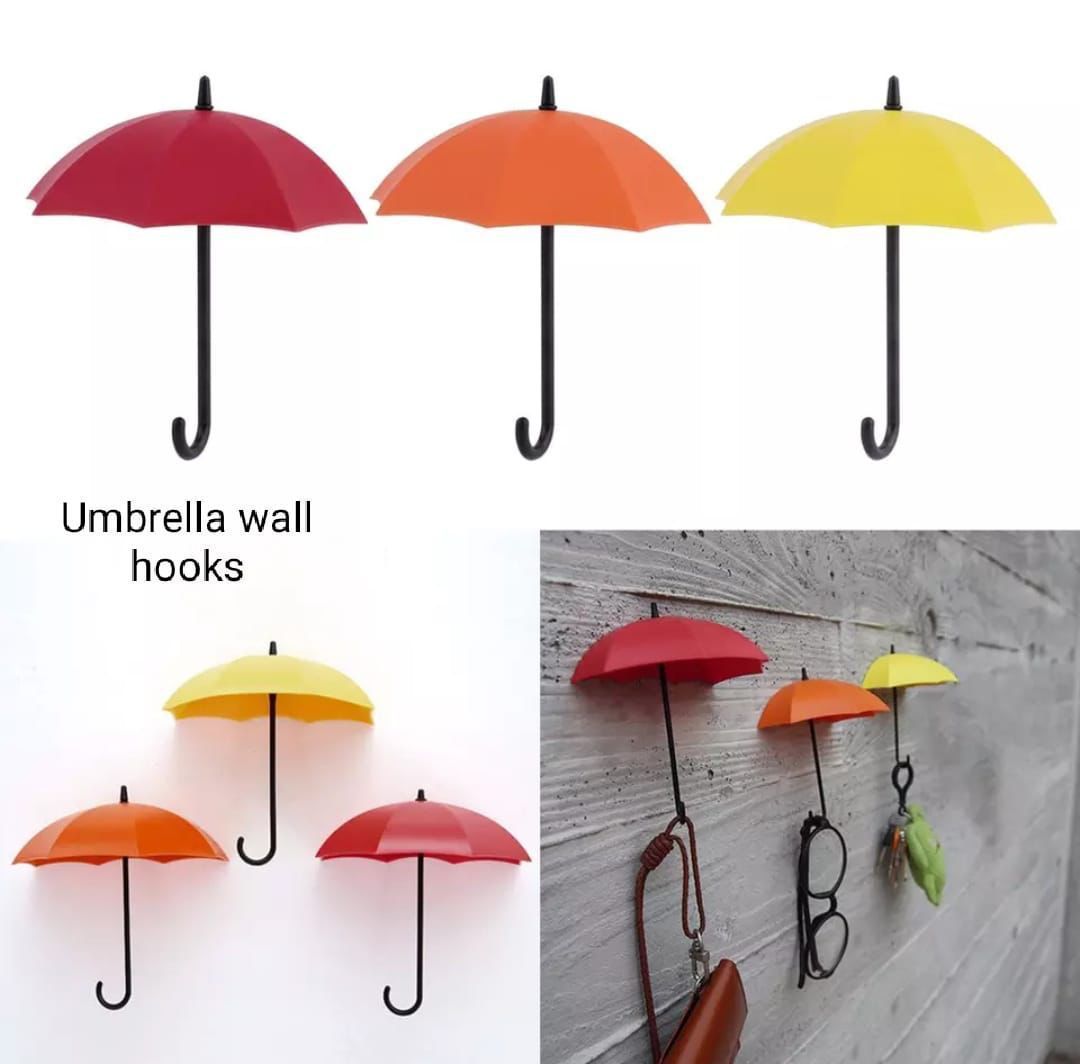 3Pcs Colorful Umbrella Wall Hook Key Hair Pin Holder Organizer Decorative In Pakistan