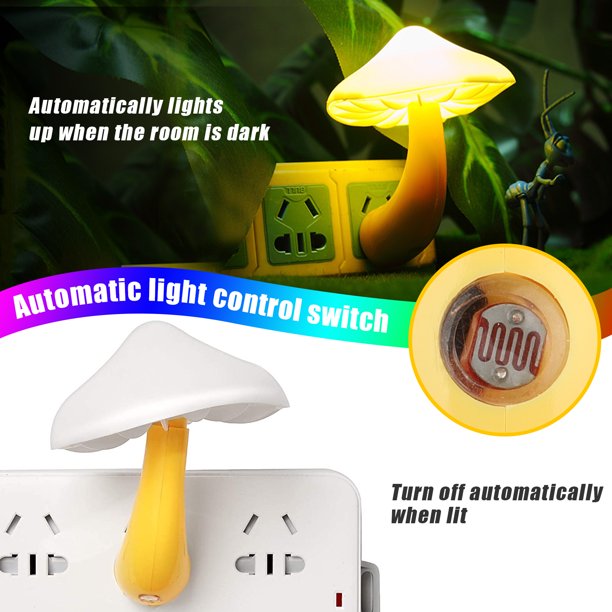 3Pcs LED Mushroom Night Light, TSV Plug in Wall Lamp, 7-Color Changing In Pakistan