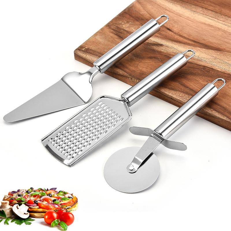 3pcs Pizza Tools Set Stainless Steel Wheel Spatula and Cheese Grater In Pakistan