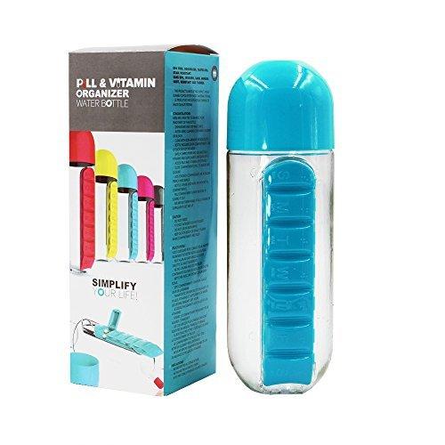 Water Bottle 600ml With Weekly Pill Organizer Box 2 In 1 (Medicine Storage)  For Sports Men/Women/Kids