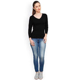 BLACK V NECK FULL SLEEVE T-SHIRT FOR WOMEN In Pakistan