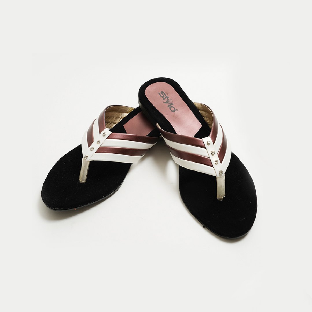 Flat Black Synthetic Flats Ladies Slippers In Pakistan