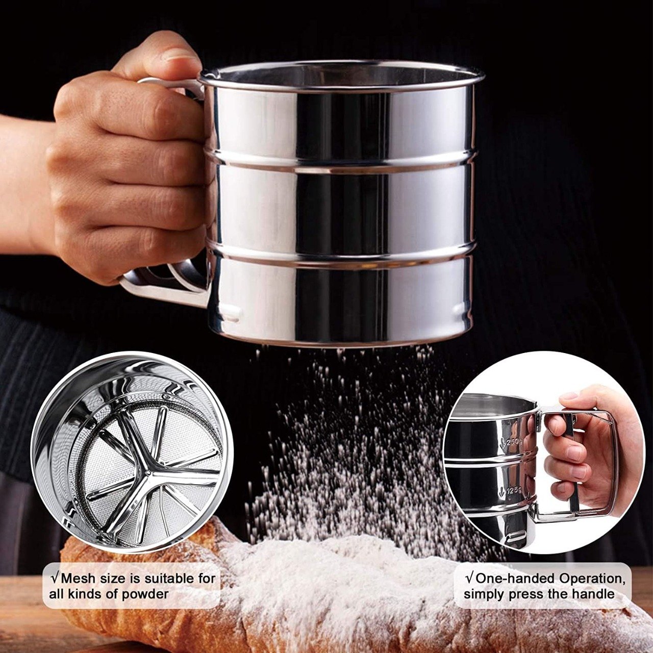 Hand Press Flour Sieve Filter Stainless Steel - With Handle & Smooth Filter In Pakistan