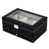 Home Square 12 Slots Double layer PU Leather Watch Storage Box In Pakistan