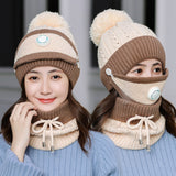 Home Square 3PCS Womens Winter Warm Scarf Knitted Hat Mask In Pakistan