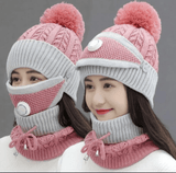 Home Square 3PCS Womens Winter Warm Scarf Knitted Hat Mask In Pakistan