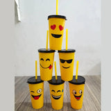 Home Square Cute Emoji Straw Glass - ( Pack Of 2 ) In Pakistan