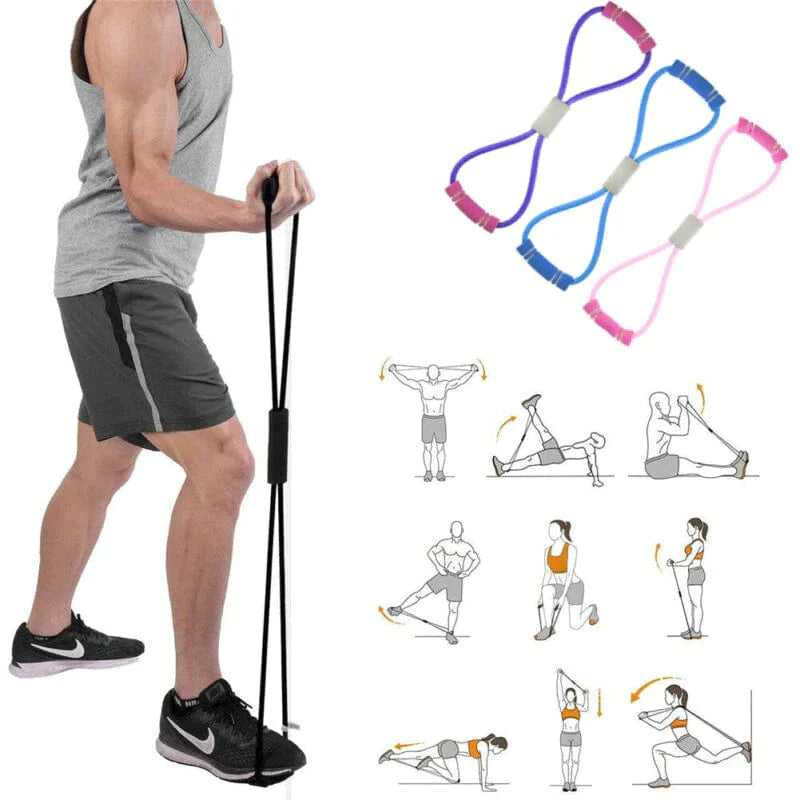 Home Square Resistance 8 Type Muscle Chest Expander Yoga Tube Rope (Random color ) In Pakistan