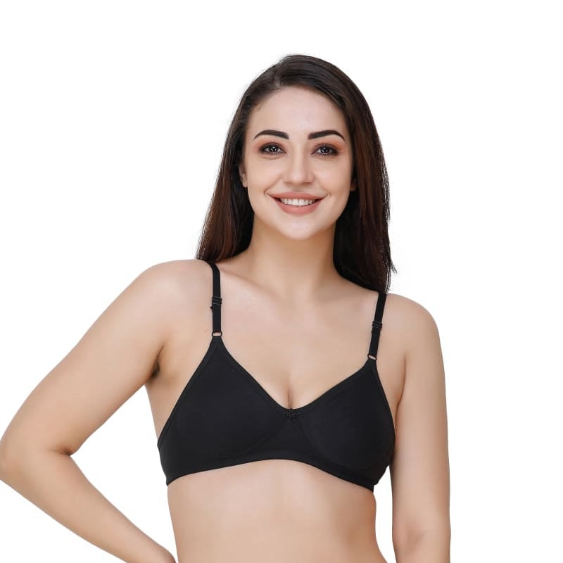 Hosiery Solid Plain Non Padded Seamless Moulded Bra - Black In Pakistan