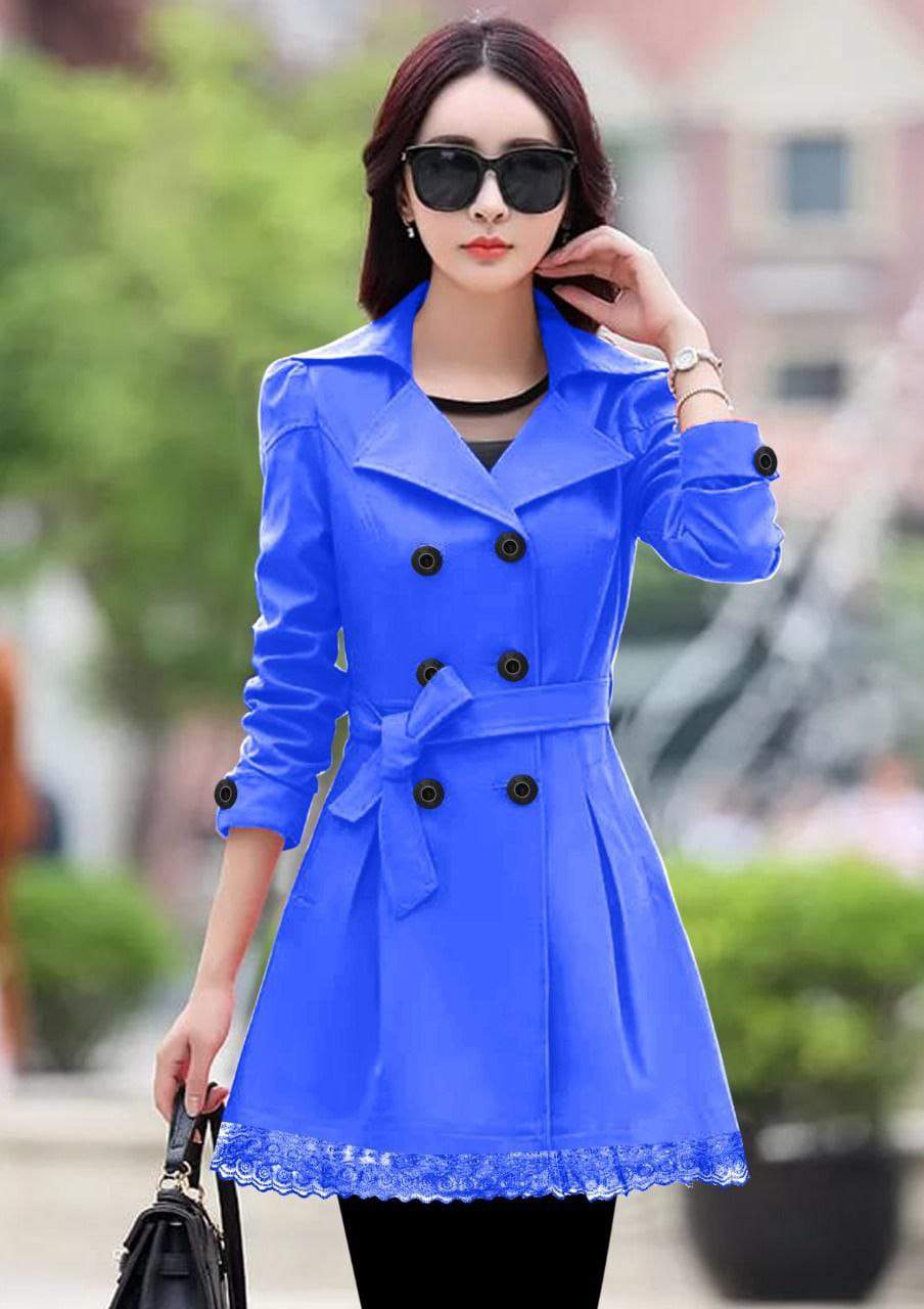 Hot Spring and Autumn Long Trench Coat for Women Blue In Pakistan