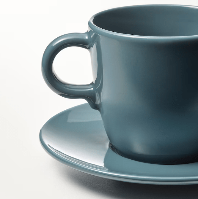 IKEA FÄRGKLAR Cup With Saucer - Glossy Dark Turquoise - 25 cl - Pack of 4 In Pakistan Just e-Store