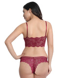 Lace Adjustable Strap Bra & Panty Set - Maroon In Pakistan