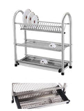 Large Capacity Kitchen Plate Storage Holder Stainless Steel 3 Tier Dish Rack In Pakistan