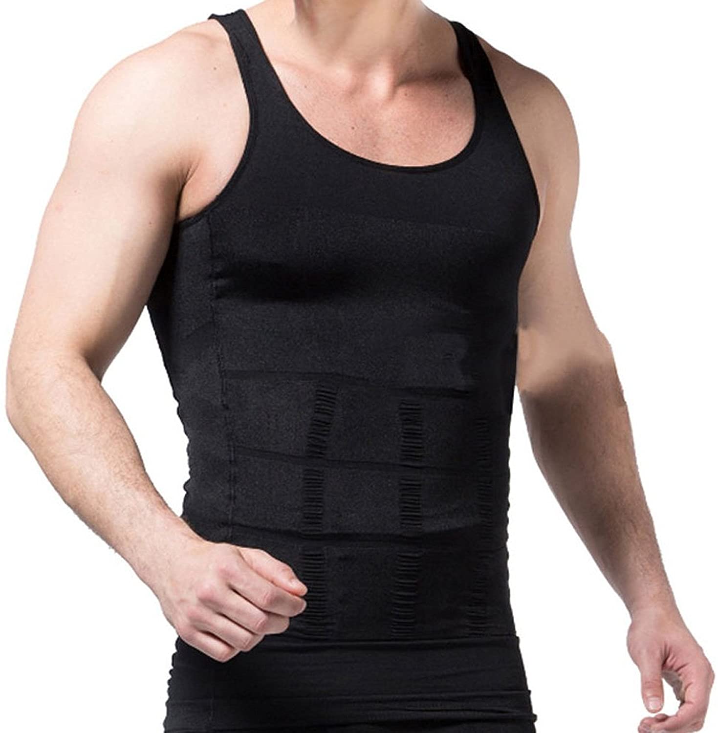Men's Slimming Body Shaper Undershirt Vest Shirt Abs Abdomen Shaperware - Black In Pakistan