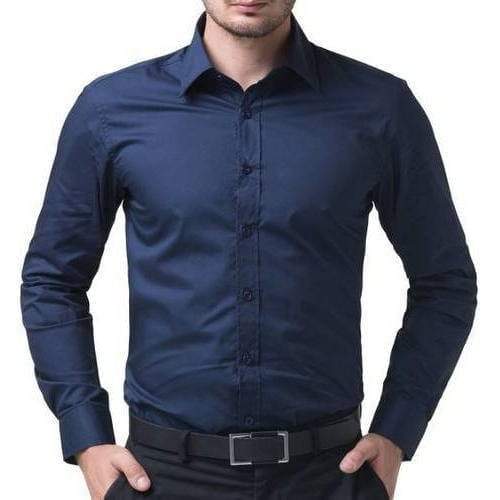 Navy Blue Plain Men Solid Formal Cotton Shirt In Pakistan