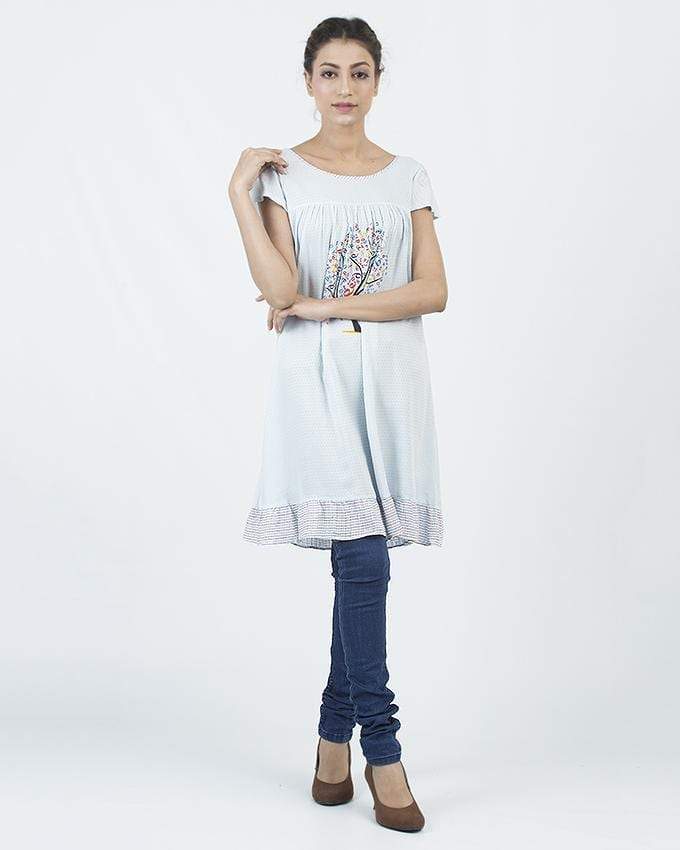 Сotton Slim Fit Florаl Print Long Sleeveless Night Suit Tshirt for Women (39 Inсh Length) - Blue In Pakistan