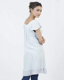 Сotton Slim Fit Florаl Print Long Sleeveless Night Suit Tshirt for Women (39 Inсh Length) - Blue In Pakistan