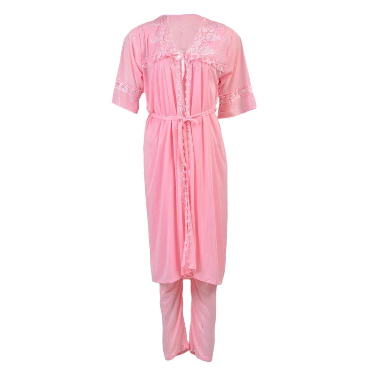 Pасk of 3  Women Beаutiful Night Dress / Sleepweаr  Nighty (GOWN + Inner Dress + Trouser) - Pink In Pakistan