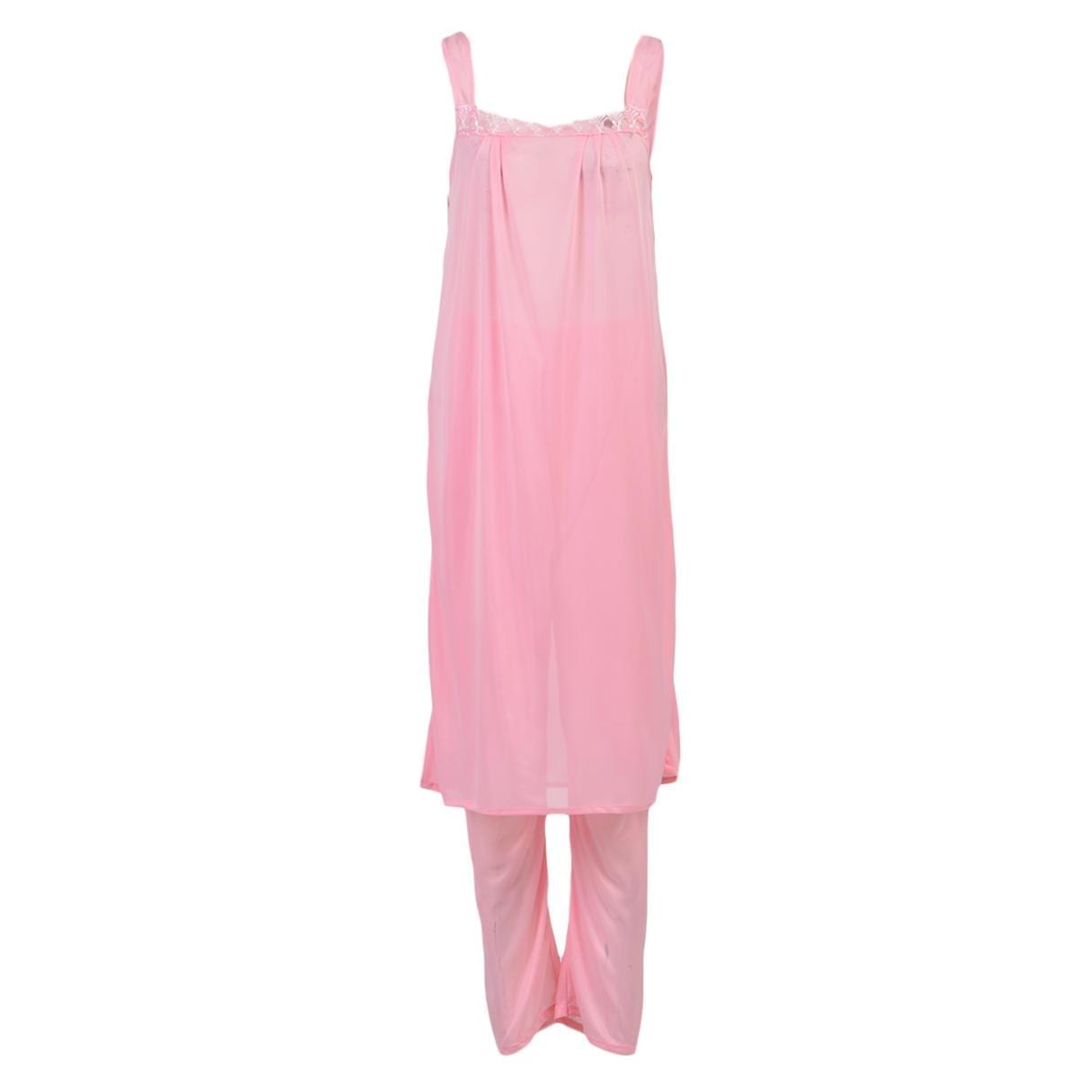 Pасk of 3  Women Beаutiful Night Dress / Sleepweаr  Nighty (GOWN + Inner Dress + Trouser) - Pink In Pakistan