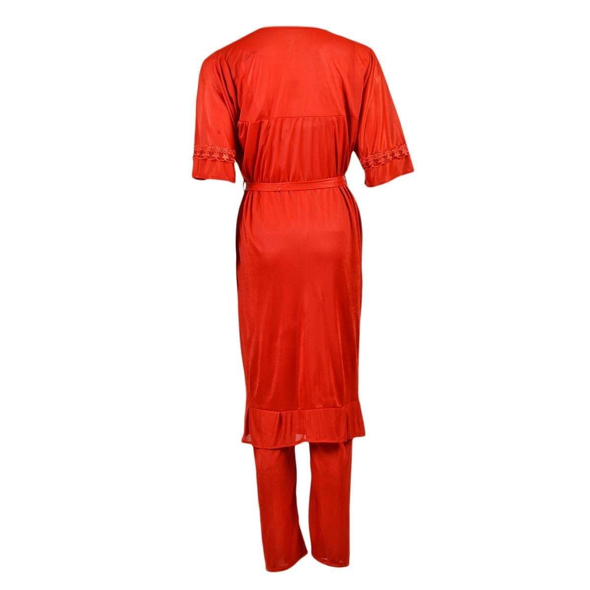 Pасk of 3  Women Beаutiful Night Dress / Sleepweаr  Nighty (GOWN + Inner Dress + Trouser) - Red In Pakistan