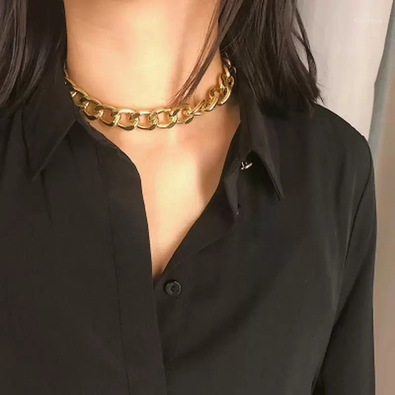 Punk Necklaces Gold Color Thick Chain Necklaces for women In Pakistan