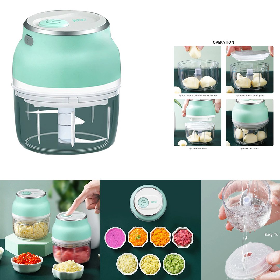 One Blue 30w Electric Food Chopper & Garlic Masher & Vegetable Cutter, Usb  Rechargeable Kitchen Appliance, 100ml