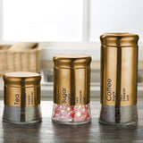 Tea coffee sugar stainless steel coating glass storage jars set