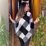 Turtleneck Long Cloak Shawl Cashmere Wool Poncho for Women - Black & Gray In Pakistan