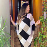 Turtleneck Long Cloak Shawl Cashmere Wool Poncho for Women - Black & Skin In Pakistan