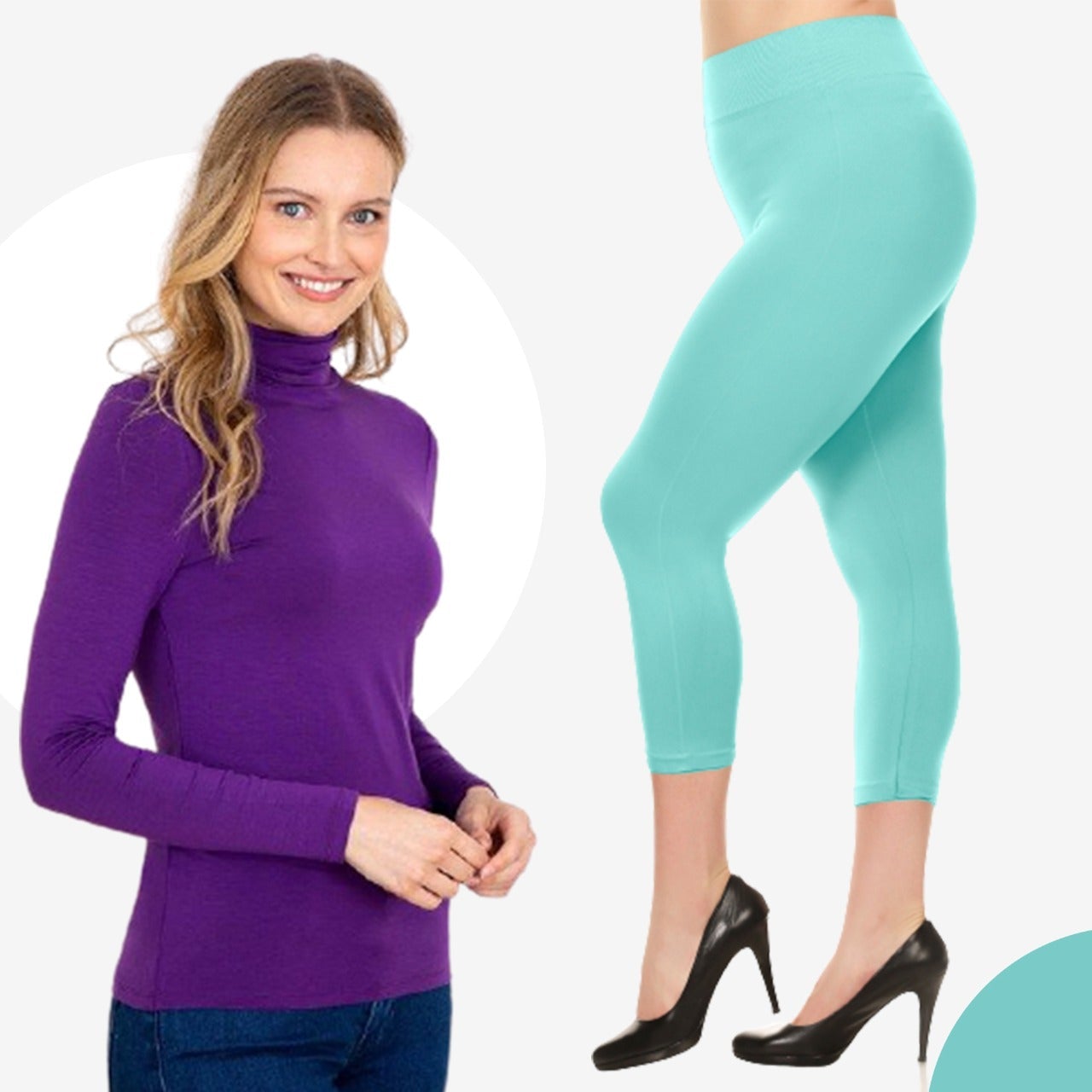 Turtleneck Long Sleeve Top With legging Purple and Sky Blue In Pakistan