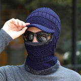 Winter Stretchy Knitted Hat Neck Gaiter Full Face Cover Warm Balaclava Blue In Pakistan