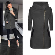 Women Coats Fashion Solid Color Zip Up Long Sleeve Hooded Jacket Coat - Grey