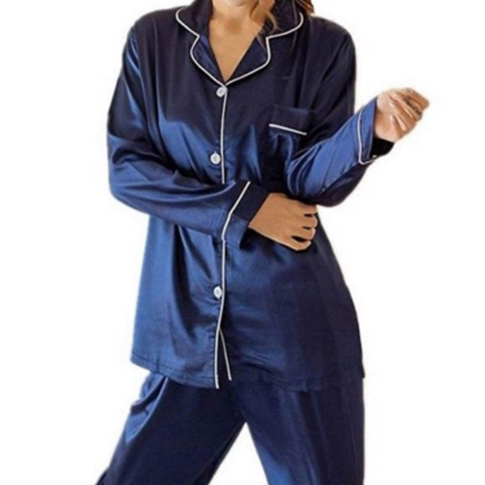 Women Pajama Sets Pure Silk Turn-Down Collar Sleepwea In Pakistan