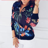 Women's Fashion Floral Printed Bomber Jackets Ladies Retro Zipper Up Outwear Coat In Pakistan