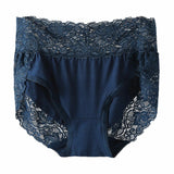 Women's High Waist Floral Lace Panties Modal Briefs Sexy Lingerie Underwear - Navy Blue In Pakistan