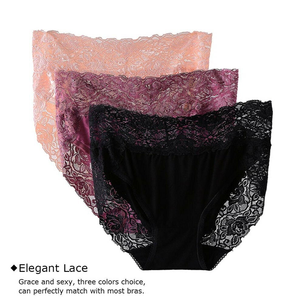 Women's High Waist Floral Lace Panties Modal Briefs Sexy Lingerie Underwear - Pink In Pakistan