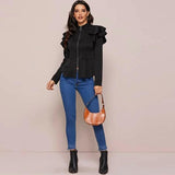 Zip-up Ruffle Trim peplum jacket For Women - Black In Pakistan