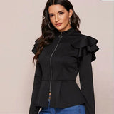 Zip-up Ruffle Trim peplum jacket For Women - Black In Pakistan